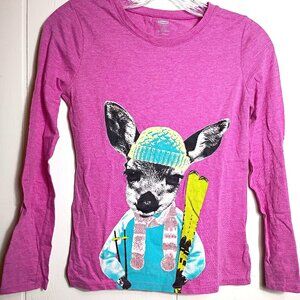 Girls OLD NAVY Purple Ski Llama Long Sleeve Tee Shirt L 10/12 Sparkle Winter